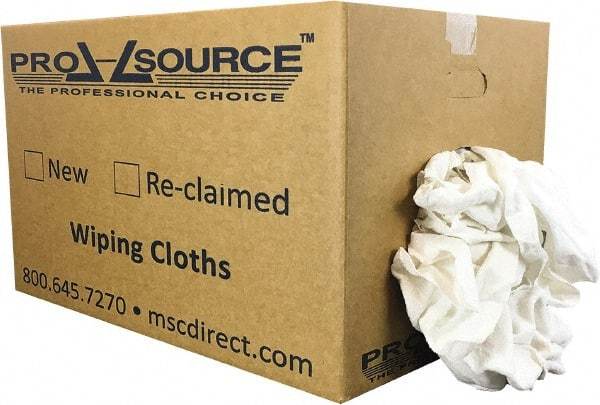 PRO-SOURCE - Reclaimed Cotton Polishing and Dust Cloths - White, Flannel, Low Lint, 25 Lbs. at 3 to 4 per Pound, Box - Apex Tool & Supply