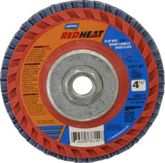 Norton - 80 Grit, 4-1/2" Disc Diam, 5/8-11 Center Hole, Type 27 Ceramic Flap Disc - 13,000 Max RPM, Plastic Backing, Arbor Attaching System, Coated - Apex Tool & Supply