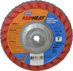 Norton - 40 Grit, 7" Disc Diam, 5/8-11 Center Hole, Type 27 Ceramic Flap Disc - 8,600 Max RPM, Plastic Backing, Arbor Attaching System, Coated - Apex Tool & Supply