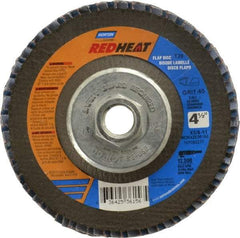 Norton - 40 Grit, 4-1/2" Disc Diam, 5/8-11 Center Hole, Type 29 Ceramic Flap Disc - 13,000 Max RPM, Fiberglass Backing, Arbor Attaching System, Coated - Apex Tool & Supply
