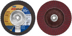 Norton - 60 Grit, 7" Disc Diam, 5/8-11 Center Hole, Type 29 Ceramic Flap Disc - 8,600 Max RPM, Fiberglass Backing, Arbor Attaching System, Coated - Apex Tool & Supply