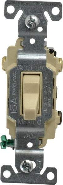 Cooper Wiring Devices - 3 Pole, 120 to 277 VAC, 15 Amp, Commercial Grade, Toggle, Wall and Dimmer Light Switch - 1.3 Inch Wide x 4.2 Inch High, Fluorescent - Apex Tool & Supply