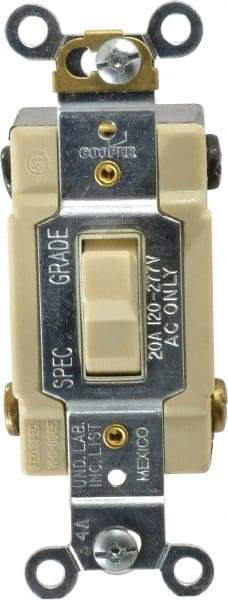 Cooper Wiring Devices - 4 Pole, 120 to 277 VAC, 20 Amp, Commercial Grade, Toggle, Wall and Dimmer Light Switch - 1.3 Inch Wide x 4.19 Inch High, Fluorescent - Apex Tool & Supply