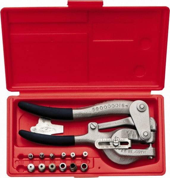 Roper Whitney - 3/32, 1/8, 5/32, 3/16, 7/32, 1/4, 9/32" Portable Hand Punch with Punch & Die Set - 1-3/4" Deep, Includes 3/32, 1/8, 5/32, 3/16, 7/32, 1/4, 9/32" Hand Punch - Apex Tool & Supply