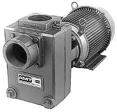 American Machine & Tool - 230/460 Volt, 3 Phase, 3 HP, Self Priming Centrifugal Pump - 3 Inch Inlet, 65 Head Pressure, Cast Iron Housing, Bronze Impeller - Apex Tool & Supply