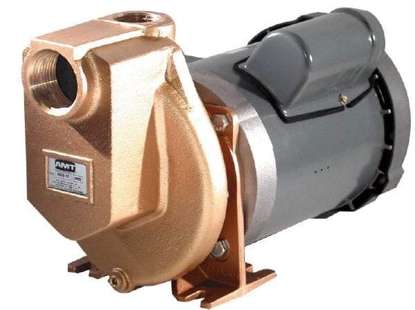 American Machine & Tool - 115/230 Volt, 1 Phase, 3/4 HP, Self Priming Pump - 1-1/2 Inch Inlet, 52 Head Pressure, Bronze and Cast Iron Housing, Bronze Impeller, PTFE Seal - Apex Tool & Supply