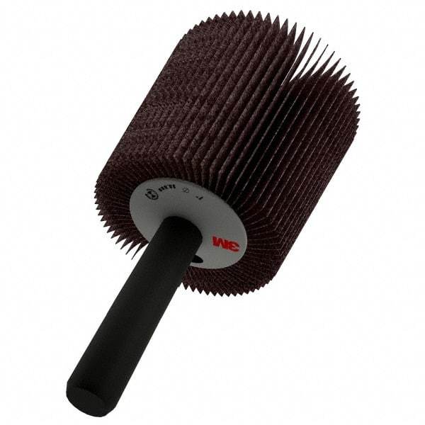 3M - 1" Diam x 1" Face Width, Medium Aluminum Oxide Coated Mounted Flap Wheel - 1/4" Shank Mount, 60 Grit, XE Weighted Cloth Backing, 30,000 Max RPM - Apex Tool & Supply