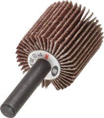3M - 1" Diam x 1" Face Width, Medium Aluminum Oxide Coated Mounted Flap Wheel - 1/4" Shank Mount, 80 Grit, XE Weighted Cloth Backing, 30,000 Max RPM - Apex Tool & Supply