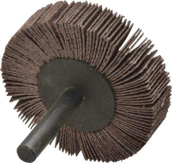 3M - 2" Diam x 1/2" Face Width, Very Fine Aluminum Oxide Coated Mounted Flap Wheel - 1/4" Shank Mount, 180 Grit, XE Weighted Cloth Backing, 20,000 Max RPM - Apex Tool & Supply