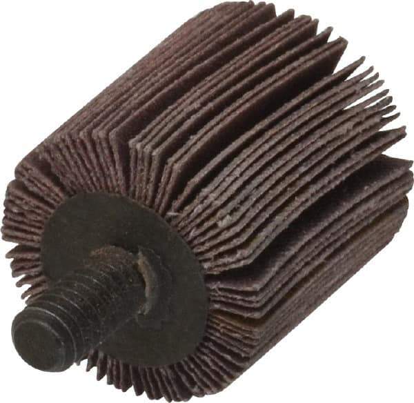 3M - 1" Diam x 1" Face Width, Extra Fine Aluminum Oxide Coated Mounted Flap Wheel - 1/4-20 Threaded Mount, 320 Grit, XE Weighted Cloth Backing, 25,000 Max RPM - Apex Tool & Supply