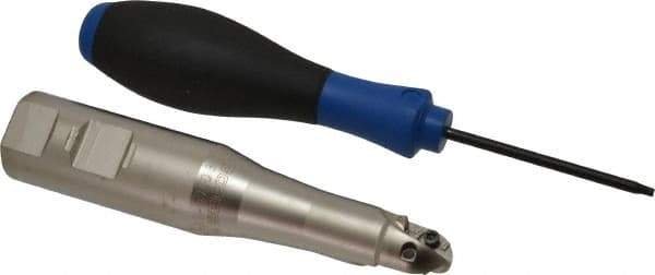 Seco - 3/4" Cut Diam, 0.66" Max Depth of Cut, 1" Shank Diam, 5.04" OAL, Indexable Ball Nose End Mill - Straight Shank, R218.20 Toolholder, 218.20-0.375.R Insert - Apex Tool & Supply