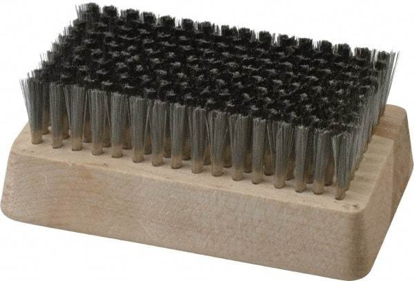 Made in USA - 3/4" Bristle Length, Stainless Steel Cleaning & Finishing Brush - 4-1/4" Long x 2-1/2" Wide Head, 4-1/4" OAL, Hardwood Block - Apex Tool & Supply