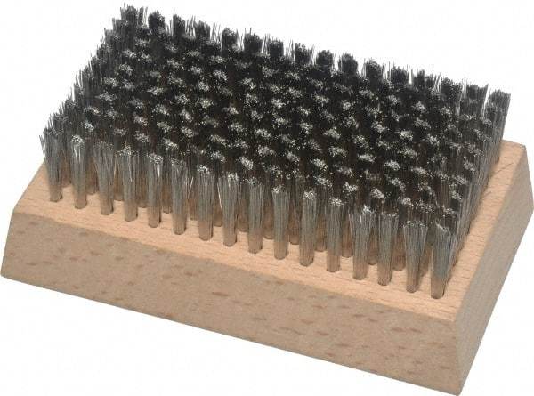 Made in USA - 3/4" Bristle Length, Stainless Steel Cleaning & Finishing Brush - 4-1/4" Long x 2-1/2" Wide Head, 4-1/4" OAL, Hardwood Block - Apex Tool & Supply