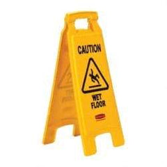 Rubbermaid - Caution - Wet Floor, 11" Wide x 25" High, Plastic Floor Sign - A-Frame, Black on Yellow, For Accident Prevention - Apex Tool & Supply