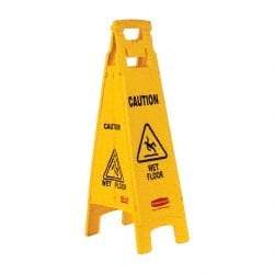 Rubbermaid - Caution - Wet Floor, 12" Wide x 37" High, Plastic Floor Sign - A-Frame, Black on Yellow, For Accident Prevention - Apex Tool & Supply