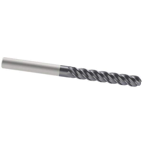 Accupro - 1/2" Diam, 3" LOC, 4 Flute Solid Carbide Ball End Mill - AlTiN Finish, Single End, 6" OAL, 1/2" Shank Diam, Spiral Flute - Apex Tool & Supply