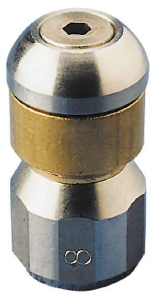 PRO-SOURCE - 3,000 psi Rotating, Stainless Steel, Sewer Pressure Washer Nozzle - 5.5mm Orifice Diam, 1/8" Thread, FPT, Polished - Apex Tool & Supply