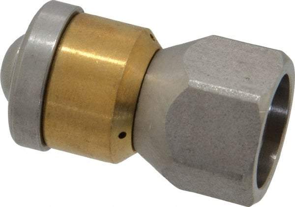 PRO-SOURCE - 3,000 psi Rotating, Stainless Steel, Sewer Pressure Washer Nozzle - 8mm Orifice Diam, 1/4" Thread, FPT, Polished - Apex Tool & Supply