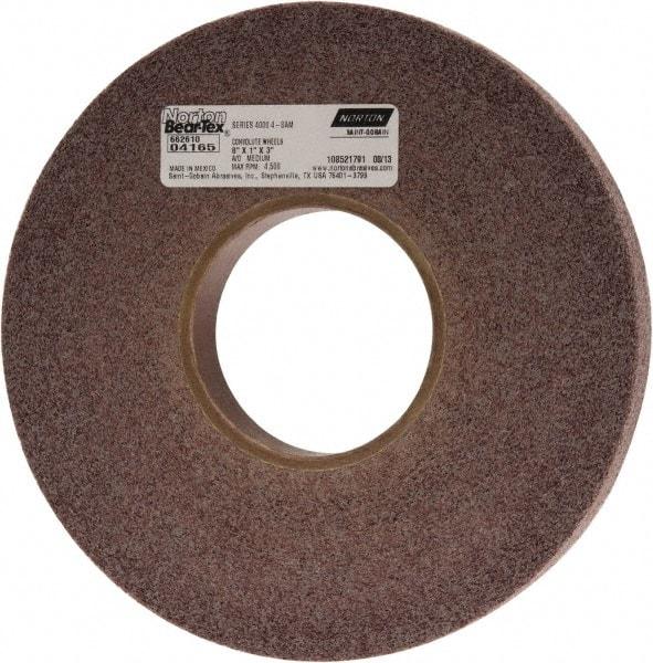Norton - 8" Diam, 1" Face Width, 3" Center Hole, Medium Grade, Aluminum Oxide Deburring Wheel - Convolute, Hard Density 8 Grade, 4,500 RPM - Apex Tool & Supply