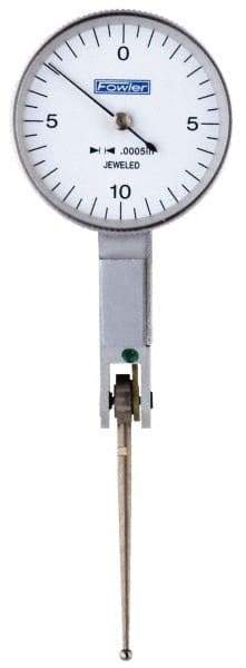 Fowler - 0.02 Inch Range, 0.0005 Inch Dial Graduation, Horizontal Dial Test Indicator - 1 Inch White Dial, 0-10-0 Dial Reading - Apex Tool & Supply