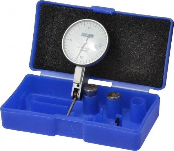 Fowler - 0.02 Inch Range, 0.0005 Inch Dial Graduation, Horizontal Dial Test Indicator - 1-1/2 Inch White Dial, 0-10-0 Dial Reading - Apex Tool & Supply