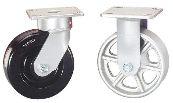 Albion - 5" Diam x 2" Wide x 6-1/2" OAH Top Plate Mount Rigid Caster - Phenolic, 1,000 Lb Capacity, Roller Bearing, 4 x 4-1/2" Plate - Apex Tool & Supply