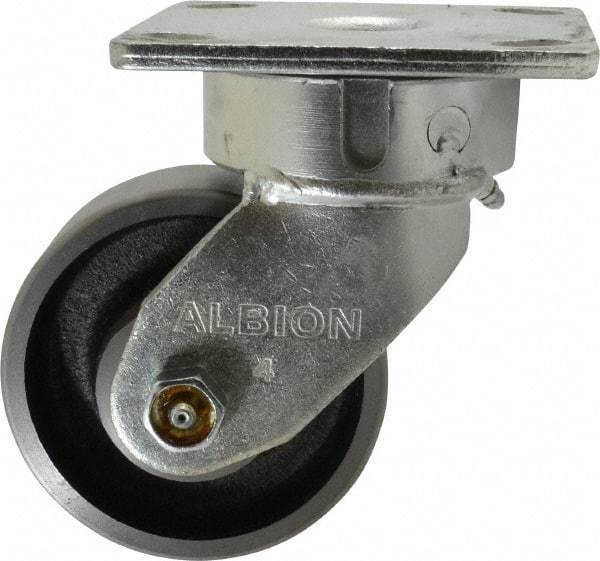 Albion - 4" Diam x 1-1/2" Wide x 5-5/8" OAH Top Plate Mount Swivel Caster - Drop Forged, 1,400 Lb Capacity, Roller Bearing, 4 x 4-1/2" Plate - Apex Tool & Supply