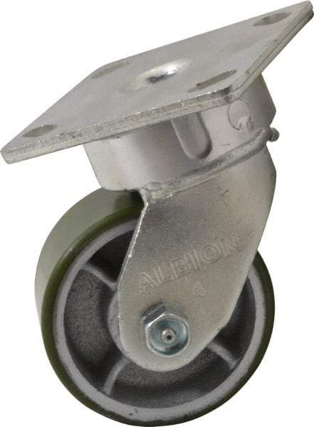 Albion - 4" Diam x 2" Wide x 5-5/8" OAH Top Plate Mount Swivel Caster - Polyurethane, 700 Lb Capacity, Roller Bearing, 4 x 4-1/2" Plate - Apex Tool & Supply