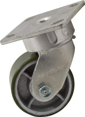 Albion - 4" Diam x 2" Wide x 5-5/8" OAH Top Plate Mount Swivel Caster - Polyurethane, 700 Lb Capacity, Roller Bearing, 4 x 4-1/2" Plate - Apex Tool & Supply
