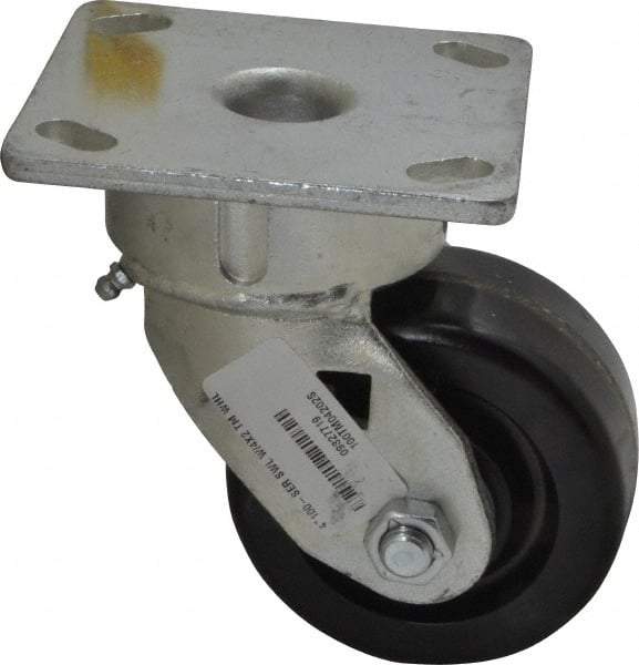 Albion - 4" Diam x 2" Wide x 5-5/8" OAH Top Plate Mount Swivel Caster - Phenolic, 800 Lb Capacity, Roller Bearing, 4 x 4-1/2" Plate - Apex Tool & Supply