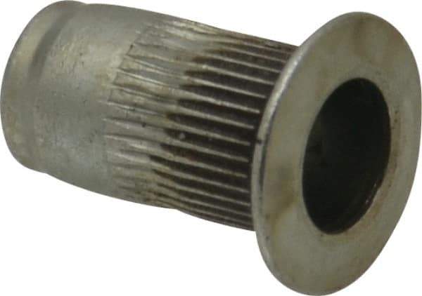 Made in USA - #6-32, 0.265 Insert Diam, 0.47" OAL, Sealed Head Open End Threaded Insert - 0.2656" Hole Diam, 0.39" Head Diam, 1008/1010 Steel, Clear Protective Coating & Zinc Yellow Dichromate Finish - Apex Tool & Supply