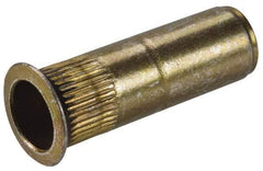 Made in USA - #10-32, 0.296 Insert Diam, 0.99" OAL, Knurled Body Closed End Threaded Insert - 0.2969" Hole Diam, 0.415" Head Diam, 1008/1010 Steel, Clear Protective Coating & Zinc Yellow Dichromate Finish - Apex Tool & Supply