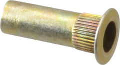 Made in USA - #6-32, 0.265 Insert Diam, 0.74" OAL, Knurled Body Closed End Threaded Insert - 0.2656" Hole Diam, 0.39" Head Diam, 1008/1010 Steel, Clear Protective Coating & Zinc Yellow Dichromate Finish - Apex Tool & Supply