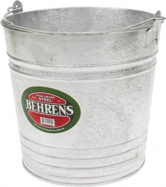 PRO-SOURCE - 14 Qt, 11-1/2" High, Galvanized Steel Round Gray Single Pail - Handle Included, 12-3/4" Top Diam - Apex Tool & Supply