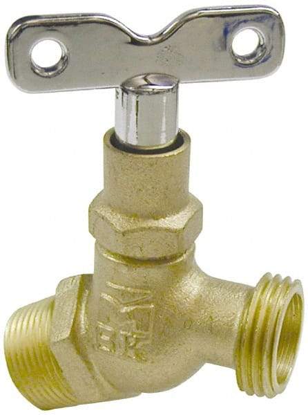 B&K Mueller - 3/4" Pipe, 125 psi WOG Rating, Brass Hose Bibb, Stop Valve - Loose Key Handle, MNPT x GHT End Connections - Apex Tool & Supply