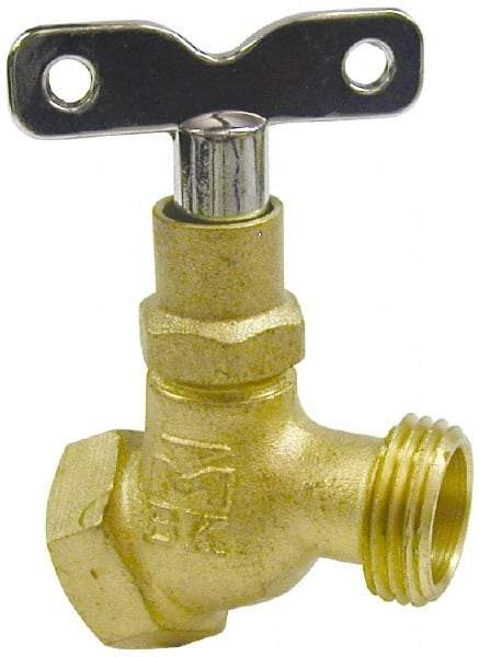 B&K Mueller - 1/2" Pipe, 125 psi WOG Rating, Brass Hose Bibb, Stop Valve - Loose Key Handle, FNPT x GHT End Connections - Apex Tool & Supply