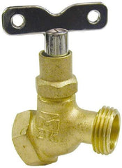 B&K Mueller - 3/4" Pipe, 125 psi WOG Rating, Brass Hose Bibb, Stop Valve - Loose Key Handle, FNPT x GHT End Connections - Apex Tool & Supply