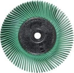 3M - 6" Diam, 1/2" Max Face Width, Plain Hole Radial Bristle Brush - 50 Grit, Coarse Grade, 6,000 Max RPM, Green - Apex Tool & Supply