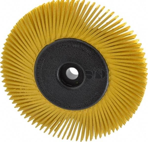 3M - 6" Diam, 1/2" Max Face Width, Plain Hole Radial Bristle Brush - 80 Grit, Medium Grade, 6,000 Max RPM, Yellow - Apex Tool & Supply