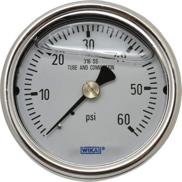 Wika - 2-1/2" Dial, 1/4 Thread, 0-60 Scale Range, Pressure Gauge - Center Back Connection Mount, Accurate to 2-1-2% of Scale - Apex Tool & Supply