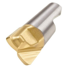 Seco - MM12 MD10 Grade F15M Carbide End Milling Tip Insert - TiAlN/TiN Finish, 2 Flutes, 0.472" Cutting Diam, 0.024" Depth of Cut, 0.401" Extension, 0.256" Cnr Rad - Apex Tool & Supply
