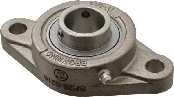 Browning - 1" ID, 4-7/8" OAL x 2-11/16" OAH 2-Bolt Flange - 1,651 Lb Static Cap, 2,801 Lb Dyn Cap, 3-57/64" Btw Mnt Hole Ctrs, Stainless Steel - Apex Tool & Supply