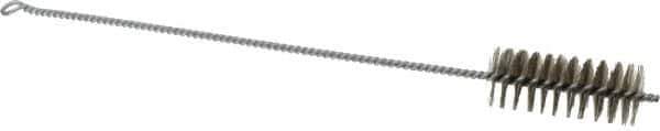 Schaefer Brush - 3" Long x 1-1/4" Diam Stainless Steel Long Handle Wire Tube Brush - Single Spiral, 15" OAL, 0.007" Wire Diam, 3/8" Shank Diam - Apex Tool & Supply