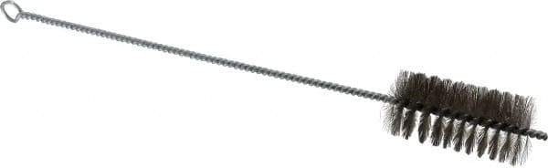 Schaefer Brush - 3" Long x 1-1/2" Diam Stainless Steel Long Handle Wire Tube Brush - Single Spiral, 15" OAL, 0.007" Wire Diam, 3/8" Shank Diam - Apex Tool & Supply