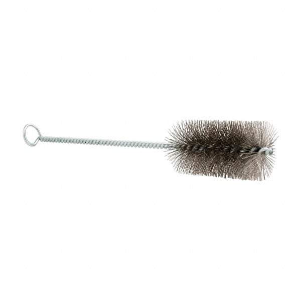 Schaefer Brush - 3" Long x 1-1/2" Diam Stainless Steel Long Handle Wire Tube Brush - Single Spiral, 27" OAL, 0.009" Wire Diam, 3/8" Shank Diam - Apex Tool & Supply