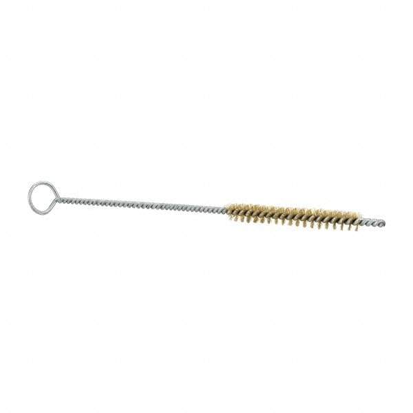 Schaefer Brush - 3" Long x 3/8" Diam Brass Long Handle Wire Tube Brush - Single Spiral, 27" OAL, 0.005" Wire Diam, 0.145" Shank Diam - Apex Tool & Supply