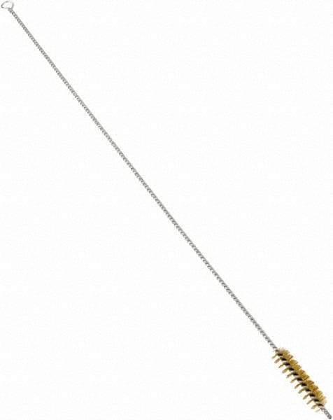 Schaefer Brush - 3" Long x 3/4" Diam Brass Long Handle Wire Tube Brush - Single Spiral, 27" OAL, 0.006" Wire Diam, 3/8" Shank Diam - Apex Tool & Supply