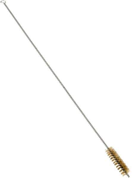 Schaefer Brush - 3" Long x 7/8" Diam Brass Long Handle Wire Tube Brush - Single Spiral, 27" OAL, 0.006" Wire Diam, 3/8" Shank Diam - Apex Tool & Supply