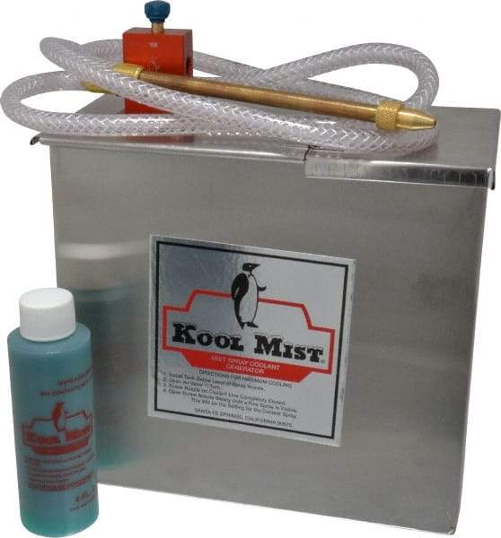 Kool Mist - 1 Outlet, 1 Gal Tank Capacity, Stainless Steel Tank Mist Coolant System - 4' Coolant Line Length, 6" Hose Length, 5/16" Nozzle Diam - Apex Tool & Supply