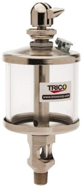 Trico - 1 Outlet, Glass Bowl, 2.5 Ounce Manual-Adjustable Oil Reservoir - 1/8 NPT Outlet, 2-1/8" Diam x 5-7/16" High - Apex Tool & Supply